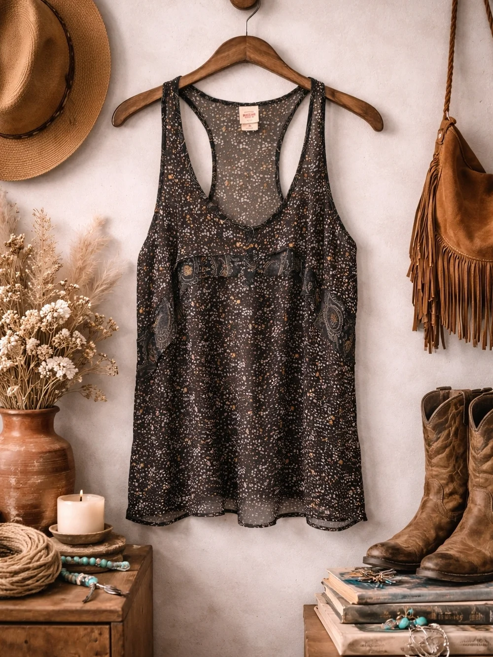 Mossimo Sheer Racerback Tank Boho Print Brown XL - Picture 1 of 7